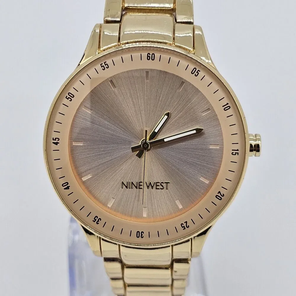 Nine West Women's Watch 35MM Gold Pink Dial Gold Bracelet Band 6.5